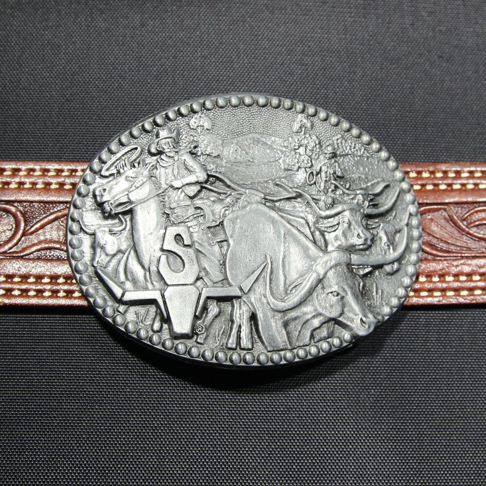 Vintage ZEE Series Western Cowboy Rodeo Belt Buckle 🐮 Longhorn Cattle 🤠 USA*